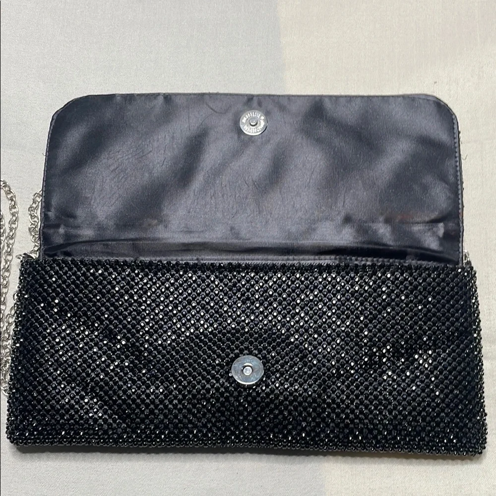 Sequin Black Evening Clutch with Chain Strap - Picture 7 of 8